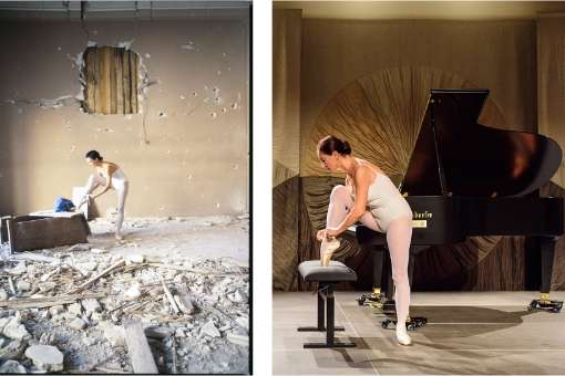 Sanja Petrovski dancing in the Rector's Palace: in 1991 (left) and 2018 (right) © Željko Karavida (left) | Jane Hobson (right)