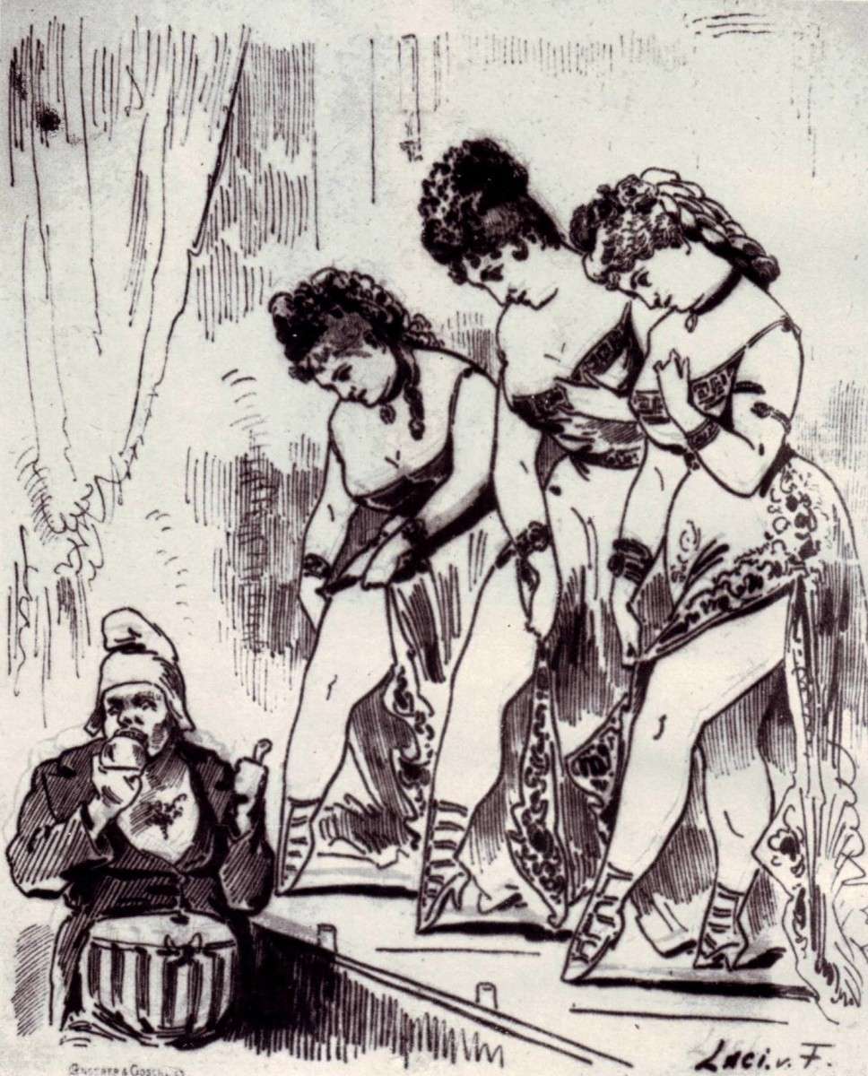Three Helenas in Vienna, showing off their legs to the theatre director in the 1860s. © Operetta Research Center