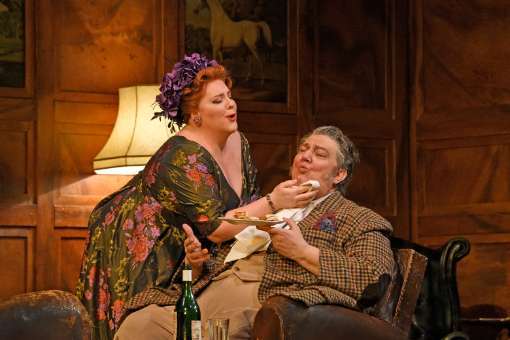 Marie-Nicole Lemieux (Mistress Quickly) and Ambrogio Maestri (Falstaff) &copy; Karen Almond | Met Opera