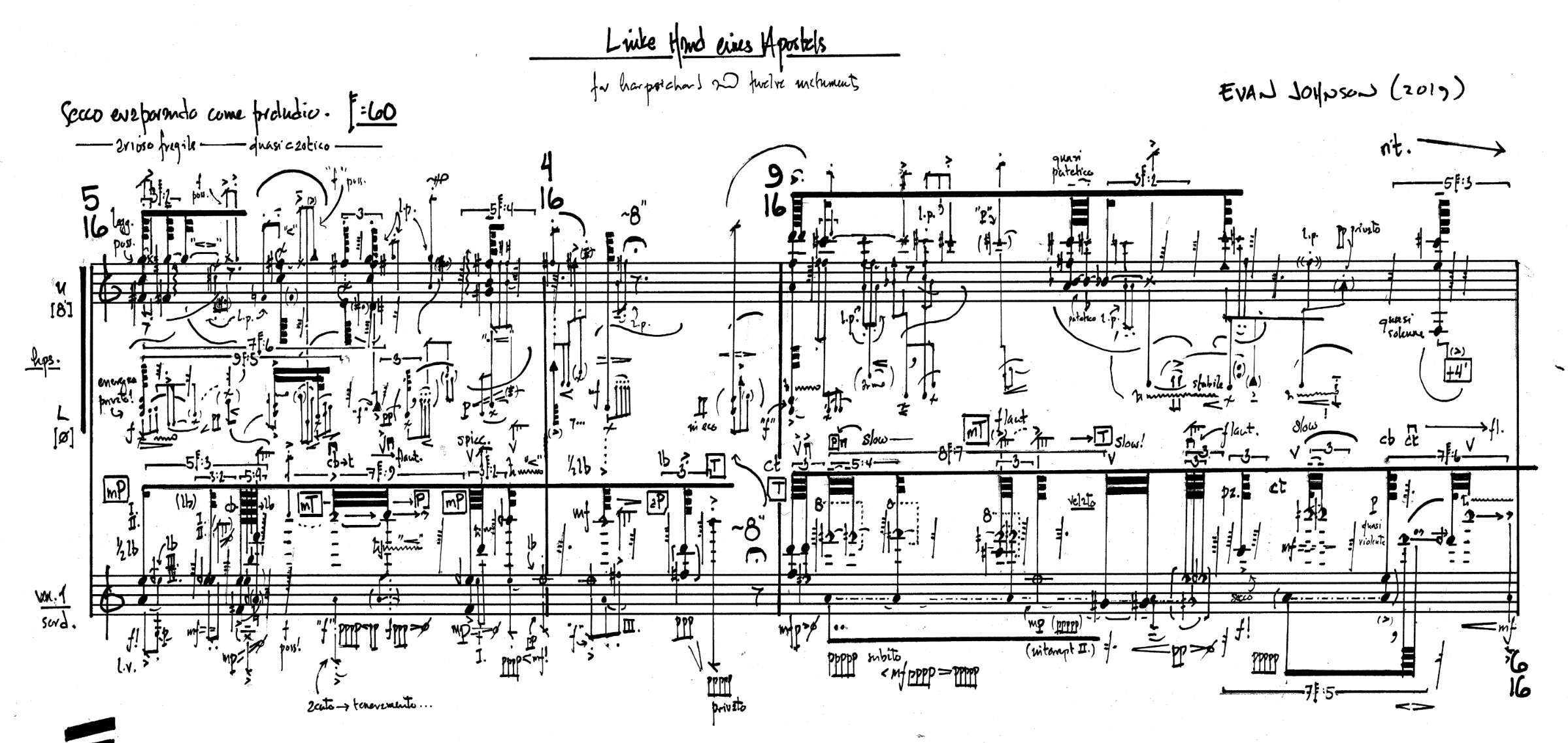 A fragment from Evan Johnson’s score <i>Linke hand eines Apostels</i>