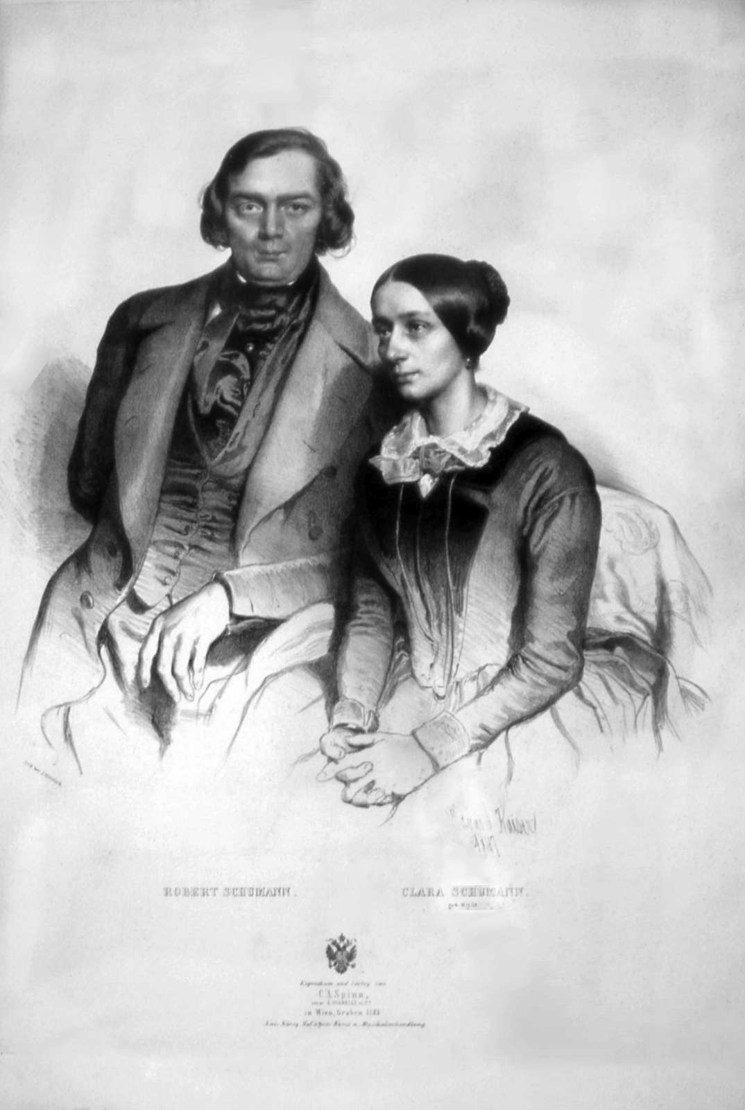 Robert et Clara Schumann en 1847 &copy; Lithographie d'Eduard Kaiser (domaine public)