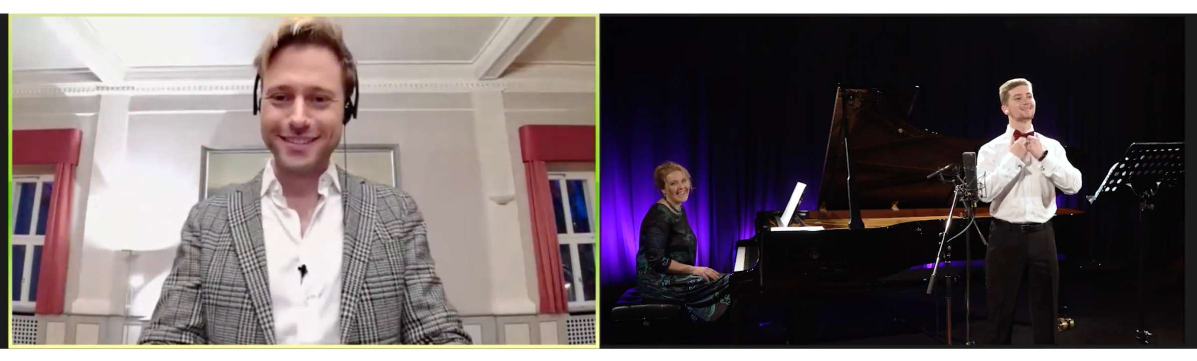 Benjamin Appl, Daniils Kuzmins and accompanist L.Tirele during the masterclass © Riga Jurmala Academy