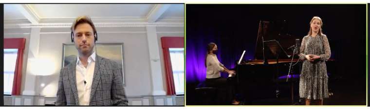 Benjamin Appl, Ilze Grēvele-Skaraine and accompanist I. Purina during the masterclass © Riga Jurmala Academy