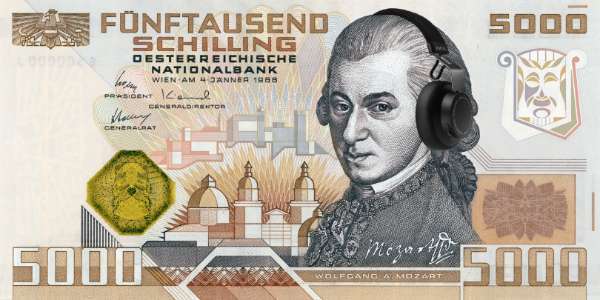 5000 Austrian Schilling note "Mozart"