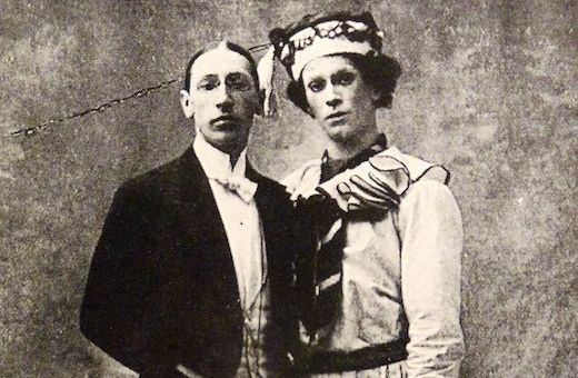 Igor Stravinsky and Vaslav Nijinsky (in costume as Petrushka) &copy; Public domain