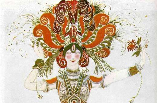 Figur&iacute;n de L&eacute;on Bakst para el personaje de Tamara Karsavina en <i>El p&aacute;jaro de fuego</i>, 1910 &copy; Public Domain