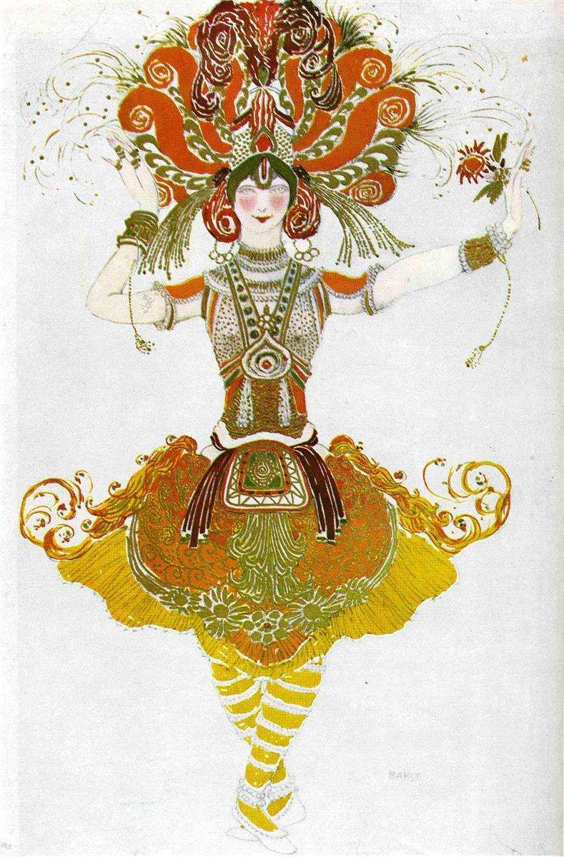 Figurín de Léon Bakst para el personaje de Tamara Karsavina en <i>El pájaro de fuego</i>, 1910 &copy; Public Domain