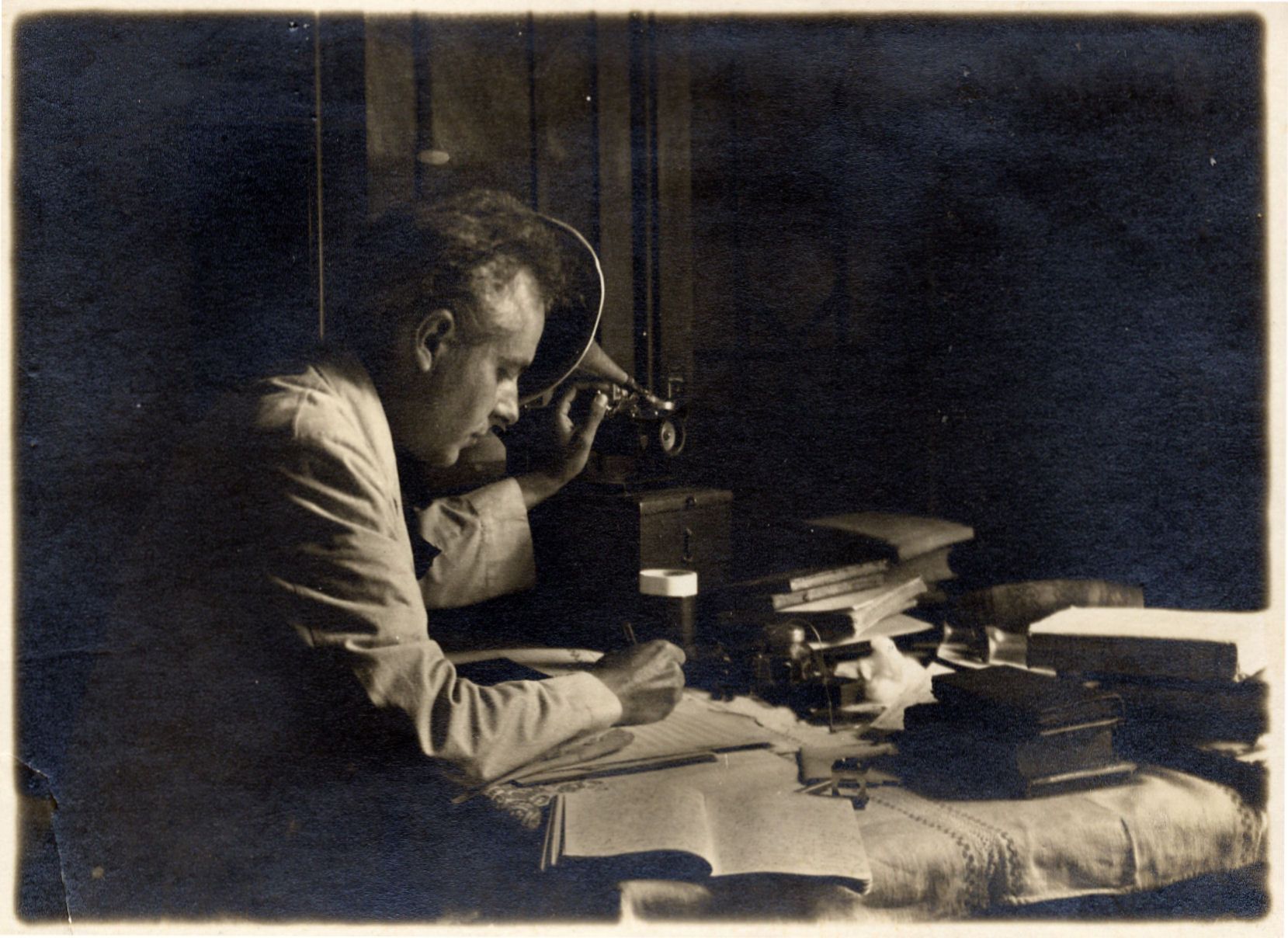 Béla Bartók, transcribing from the phonograph, ca 1918 &copy; Bartók Archives, Budapest