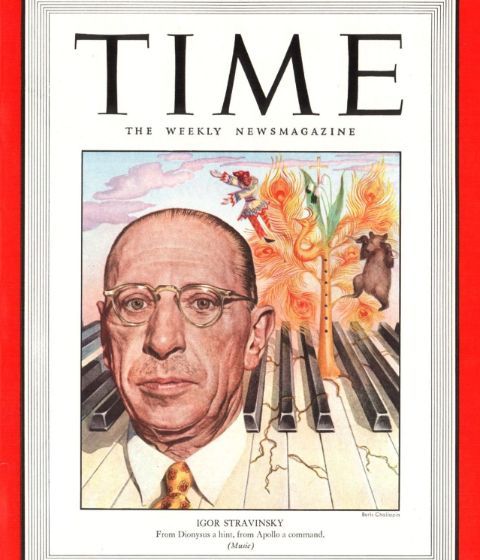 Stravinsky on the cover of <i>Time</i> magazine, July 1948 &copy; Public domain