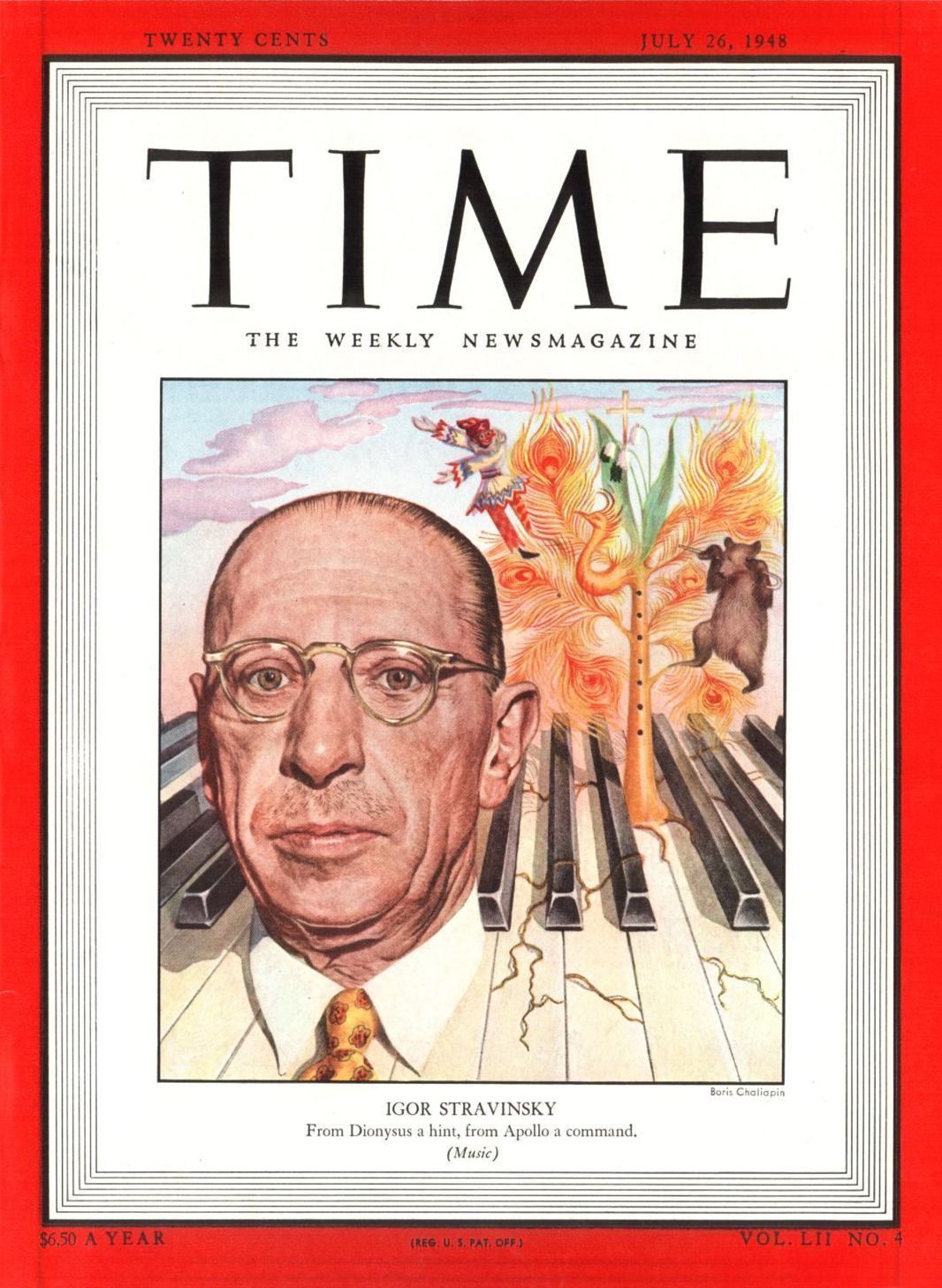 Stravinsky on the cover of <i>Time</i> magazine, July 1948 &copy; Public domain
