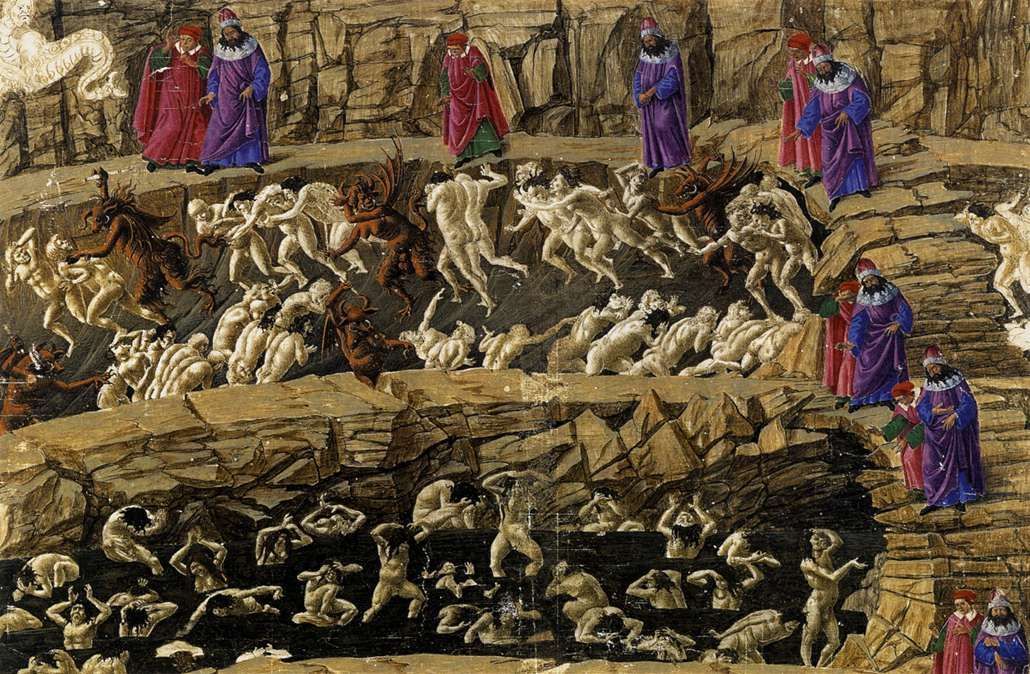 <i>Inferno, Canto XVIII</i> by Sandro Botticelli &copy; Public domain