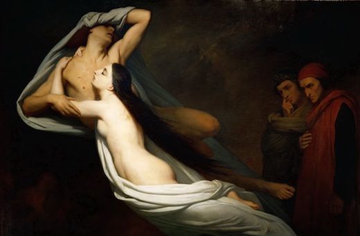 <i>Les ombres de Francesca et de Paolo apparaissent à Dante et à Virgile</i> by Ary Scheffer &copy; Public domain