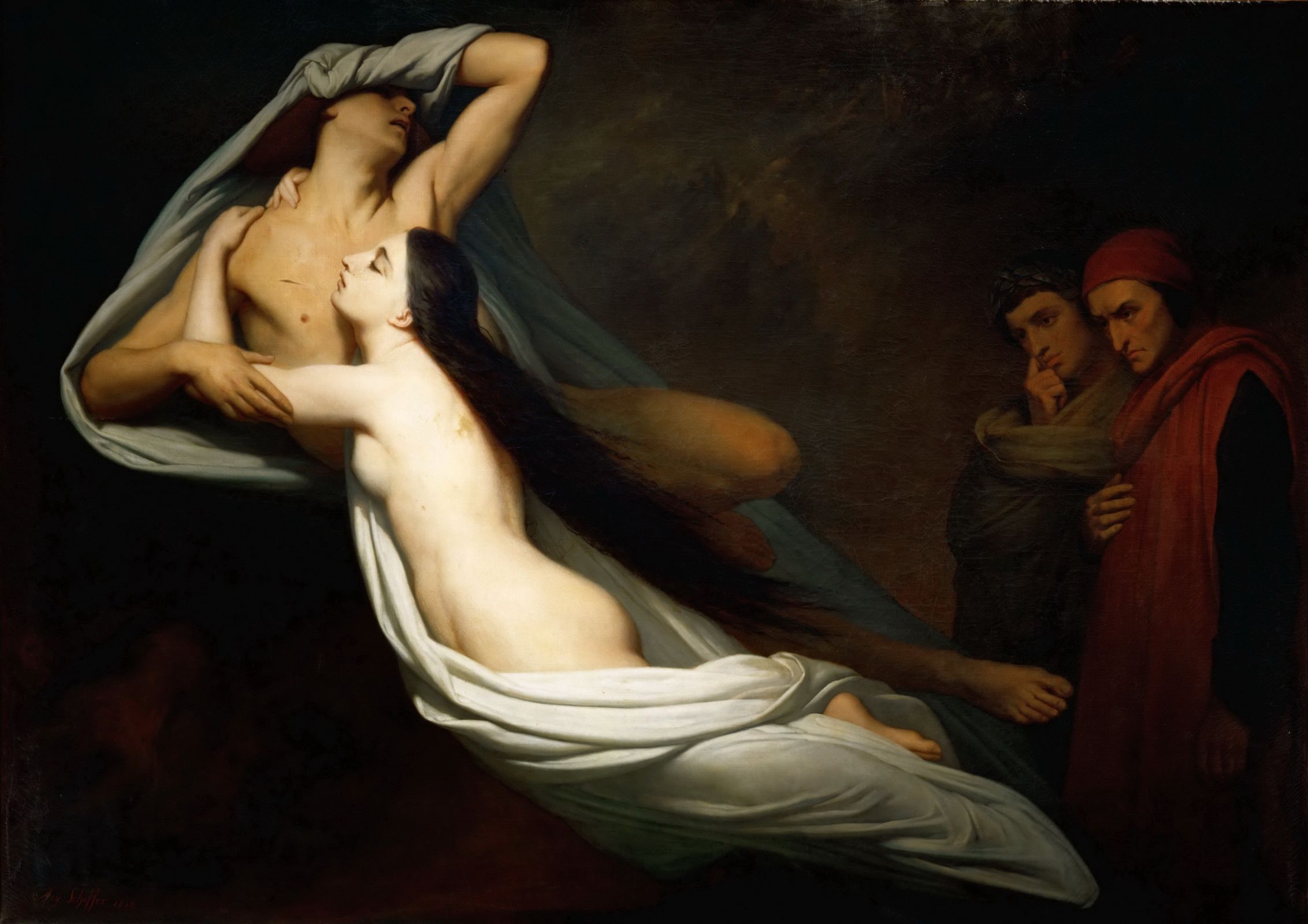<i>Les ombres de Francesca et de Paolo apparaissent à Dante et à Virgile</i> by Ary Scheffer &copy; Public domain