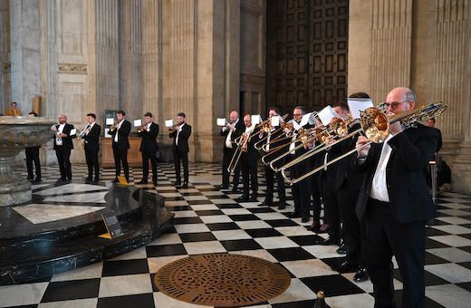 The LSO, Guildhall School and Music Academy brass in the nave of St Paul's Cathedral &copy; LSO | Mark Allan