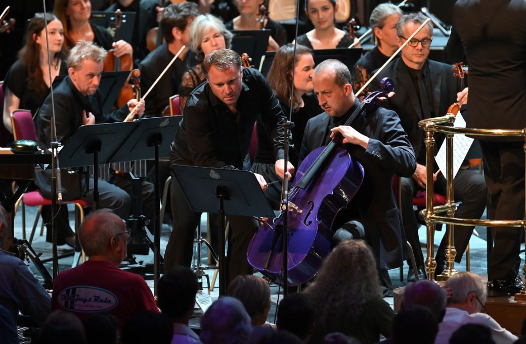 Colin Currie and purple cello © BBC | Chris Christodoulou