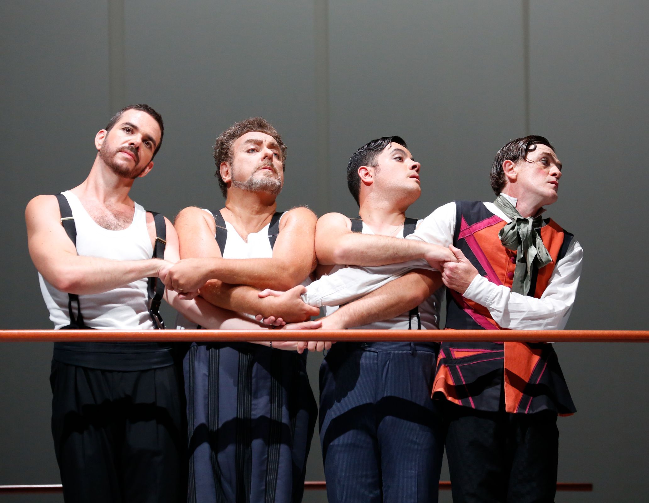 Giorgio Caoduro (Filippo), Carlo Lepore, Pietro Adaini (Alberto) and Ernesto Lama (Tommasino) © ROF | Amati Bacciardi