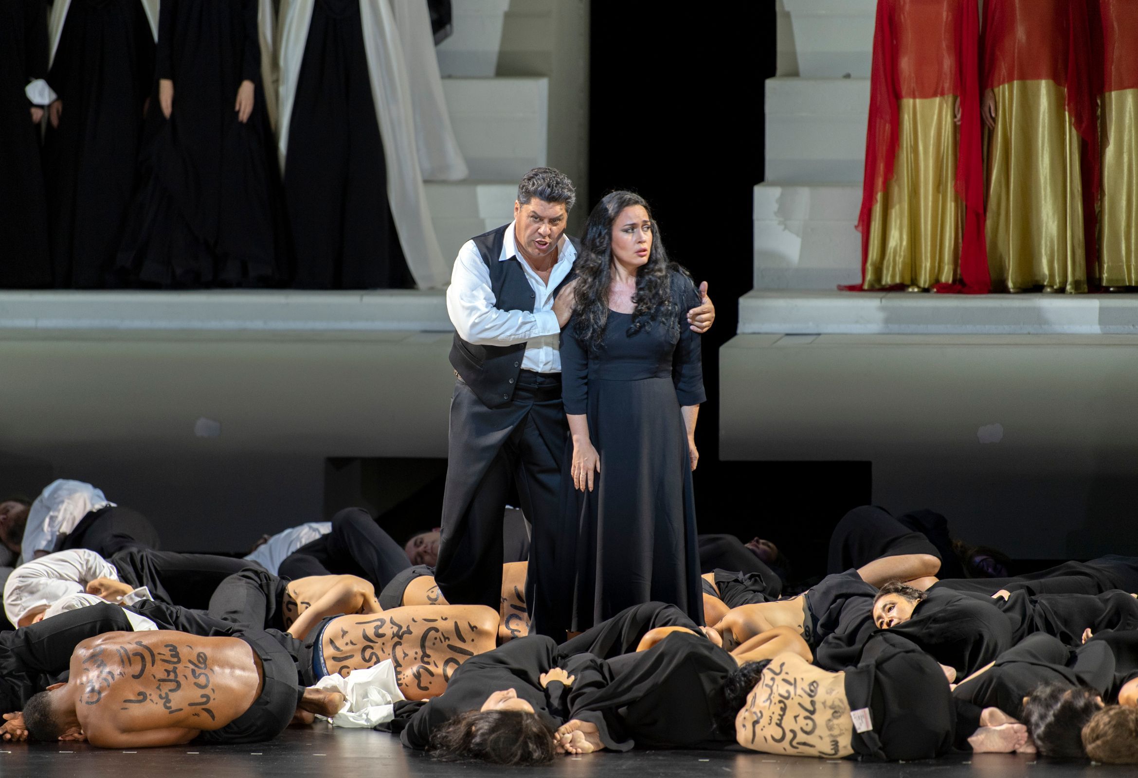 Luca Salsi (Amonasro) und Elena Stikhina (Aida) &copy; Salzburger Festspiele | Ruth Walz