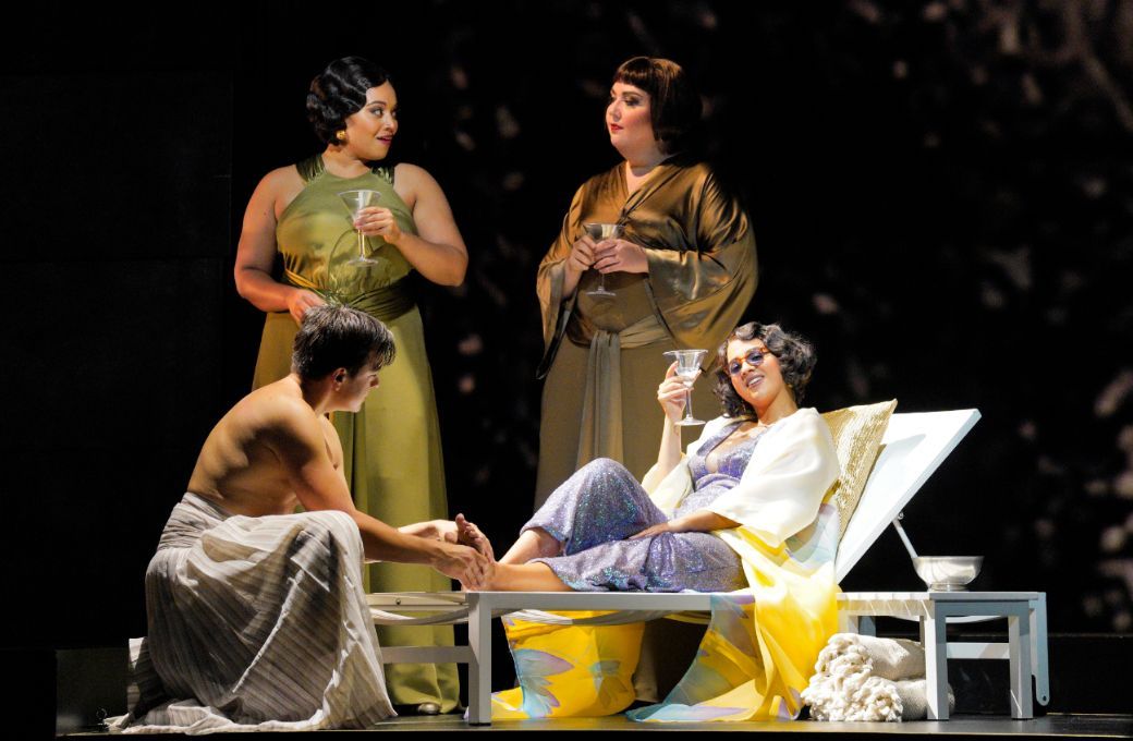 Taylor Raven (Charmian), Gabrielle Beteag (Iras) and Amina Edris (Cleopatra) &copy; Cory Weaver | San Francisco Opera