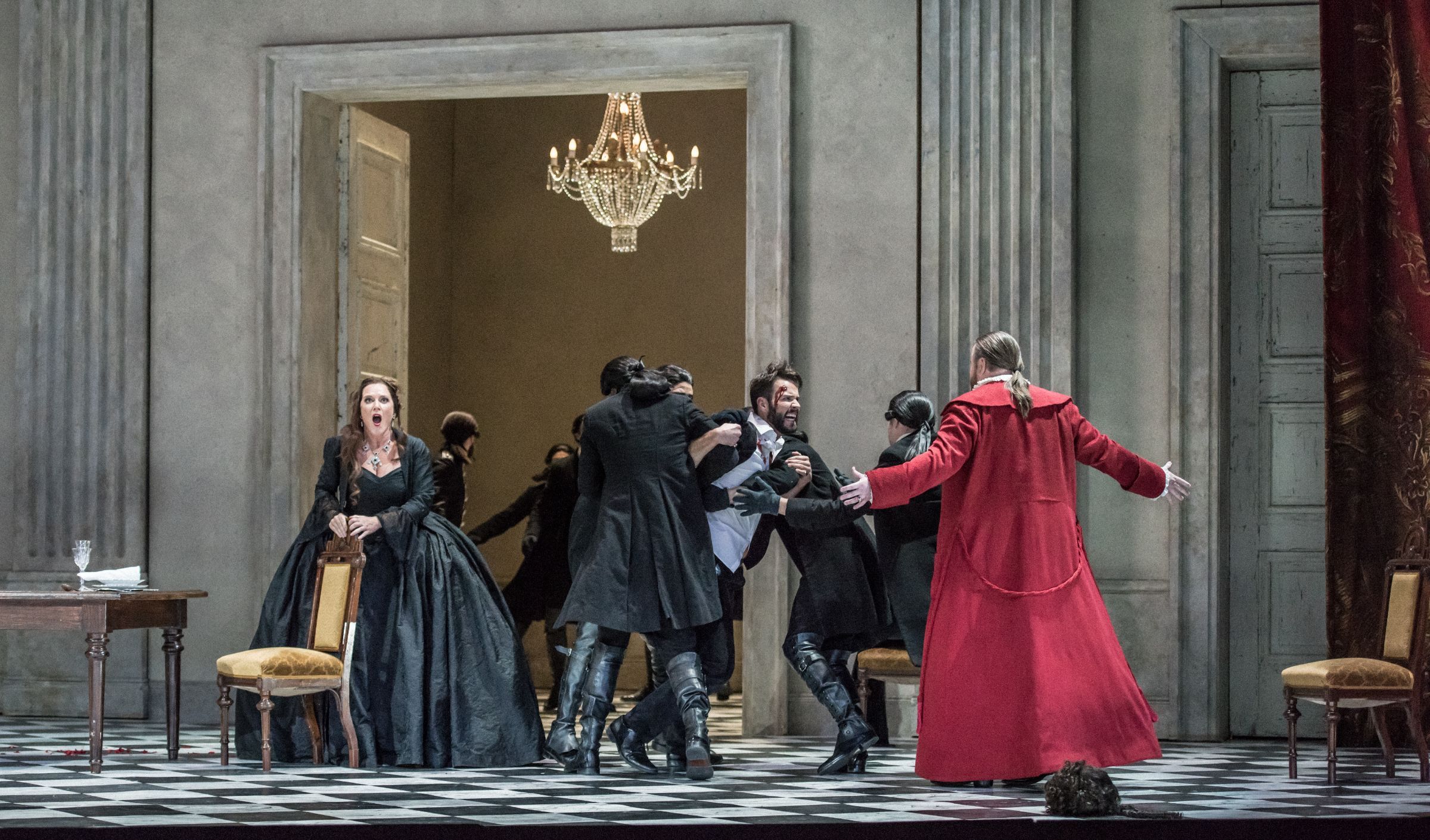 Sinéad Campbell-Wallace (Tosca), Adam Smith (Cavaradossi) and Noel Bouley (Scarpia) &copy; Genevieve Girling