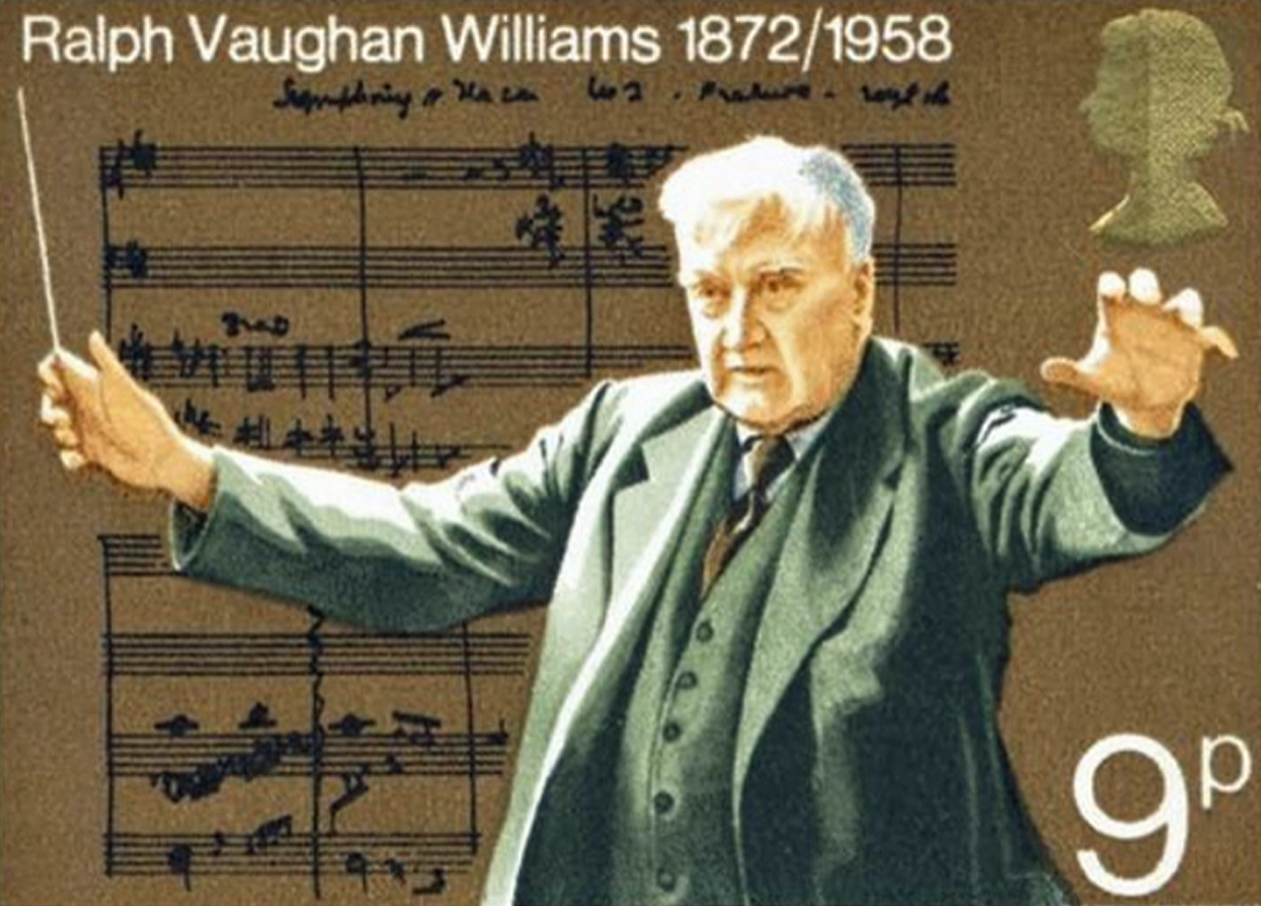 RVW auf einer Briefmarke aus dem Jahr 1972, anlässlich des 100-jährigen Jubiläums des Komponisten &copy; Vaughan Williams Charitable Trust