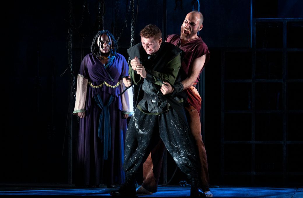 April Koyejo-Audiger (Irene), Rodrigo Sosa dal Pozzo (Tamerlano), Jorge Navarro Colorado (Bajazet) &copy; Richard Hubert Smith