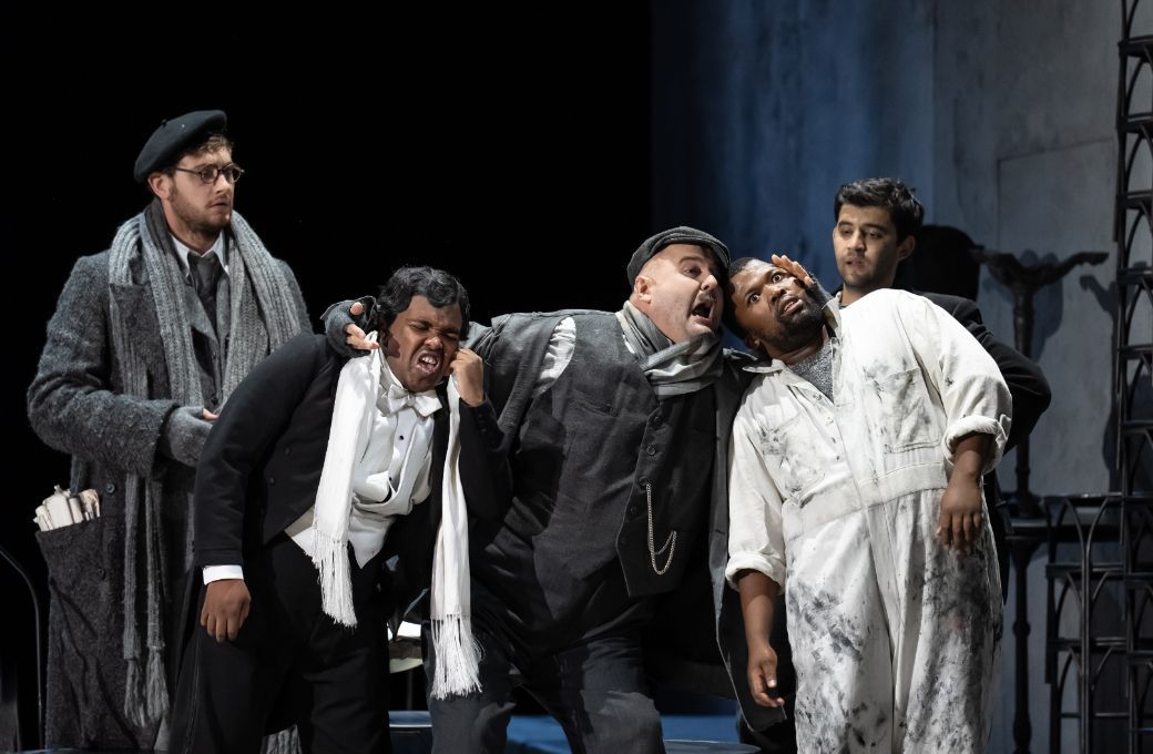 William Thomas, Luvuyo Mbundu, Darren Jeffery, Luthando Qave and Bekhzod Davronov &copy; Glyndebourne Productions Ltd | Photo: Bill Cooper