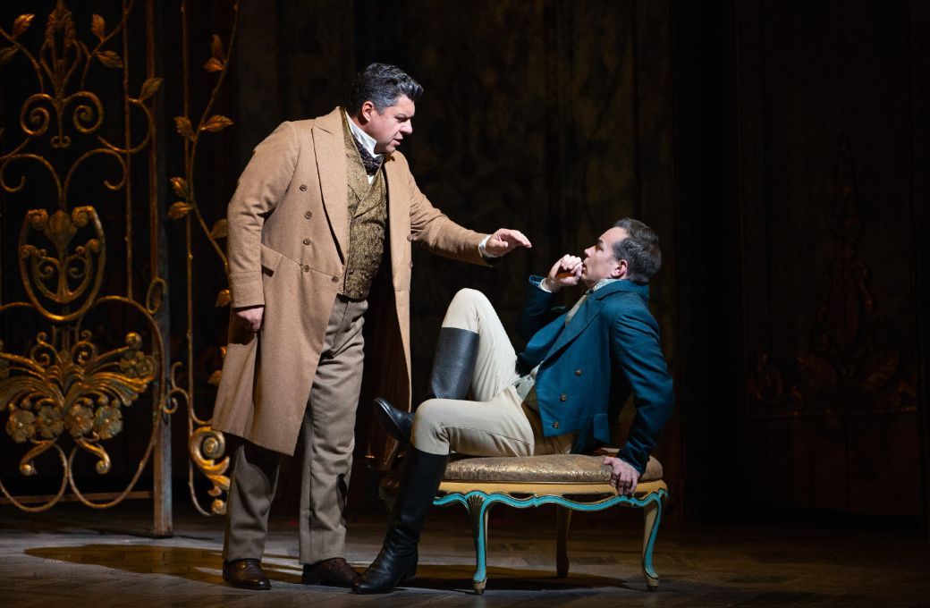 Luca Salsi (Germont) and Stephen Costello (Alfredo) &copy; Marty Sohl | Met Opera