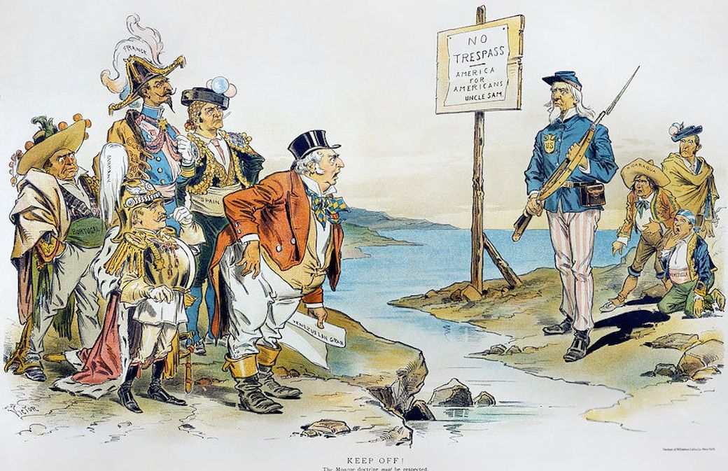 F. Victor Gillam, &ldquo;Keep off! The Monroe Doctrine must be respected&rdquo;, 1896 &copy; Public Domain | Wikimedia Commons