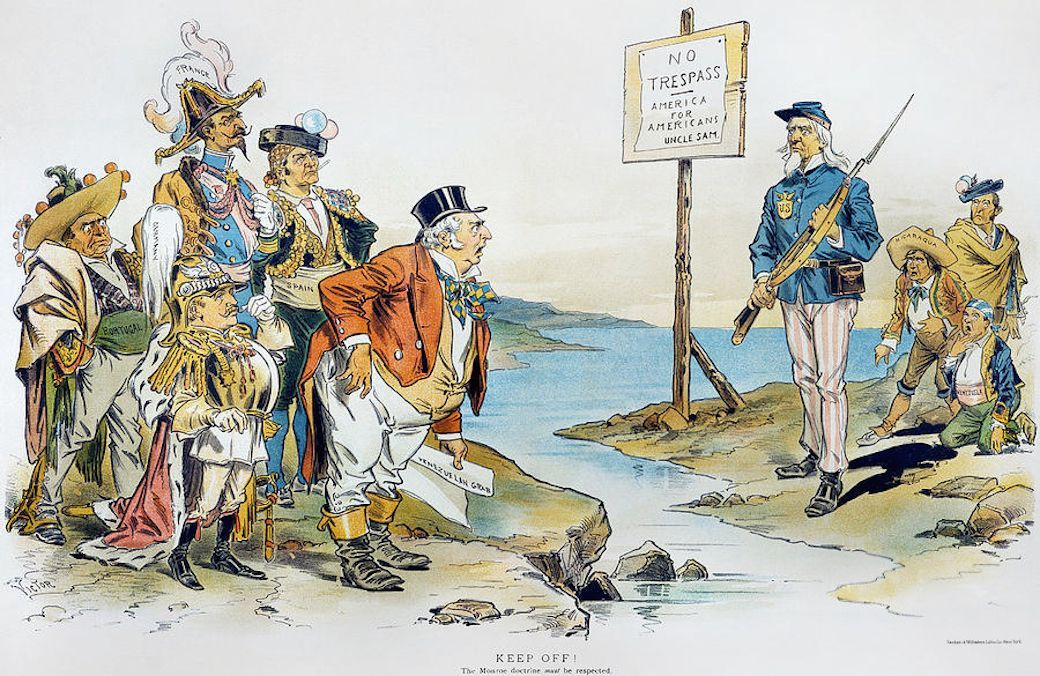 F. Victor Gillam, “Keep off! The Monroe Doctrine must be respected”, 1896 &copy; Public Domain | Wikimedia Commons