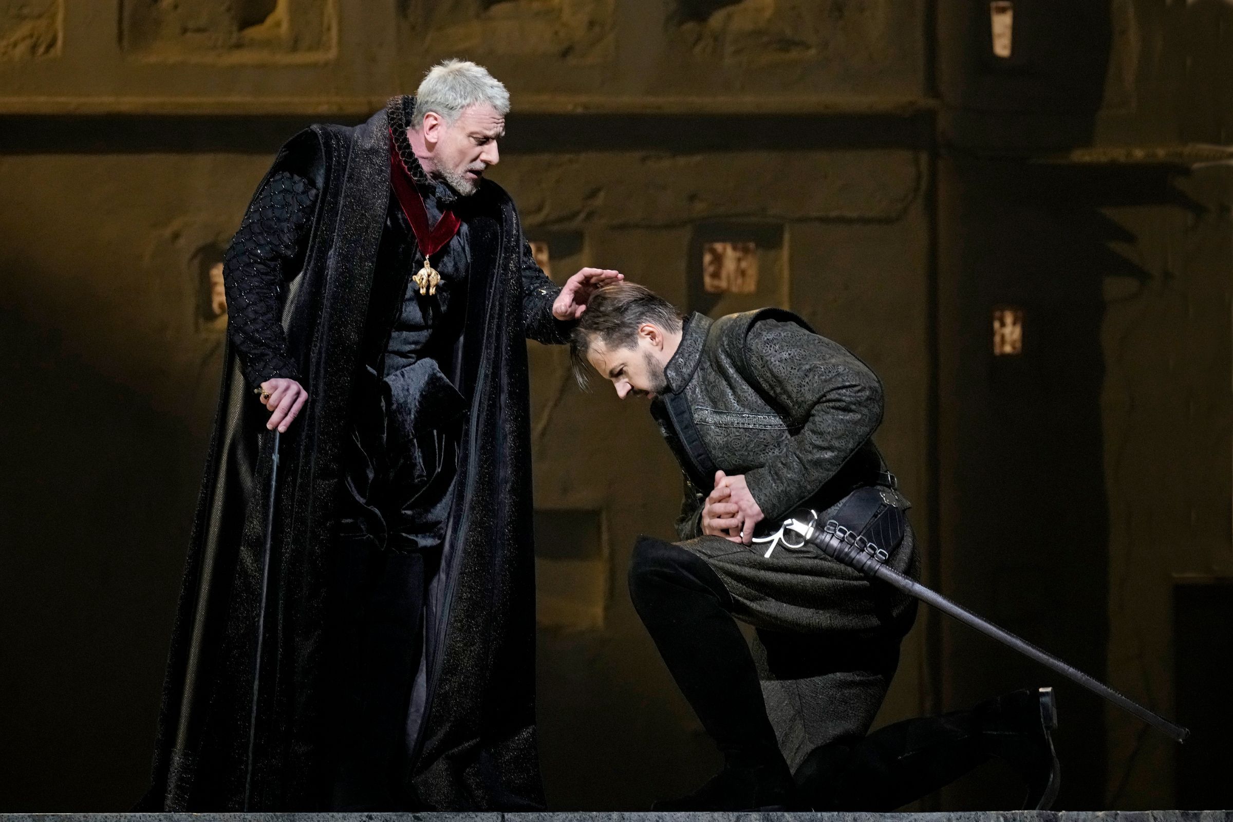 Günther Groissböck (Filippo) and Peter Mattei (Posa) &copy; Ken Howard | Met Opera
