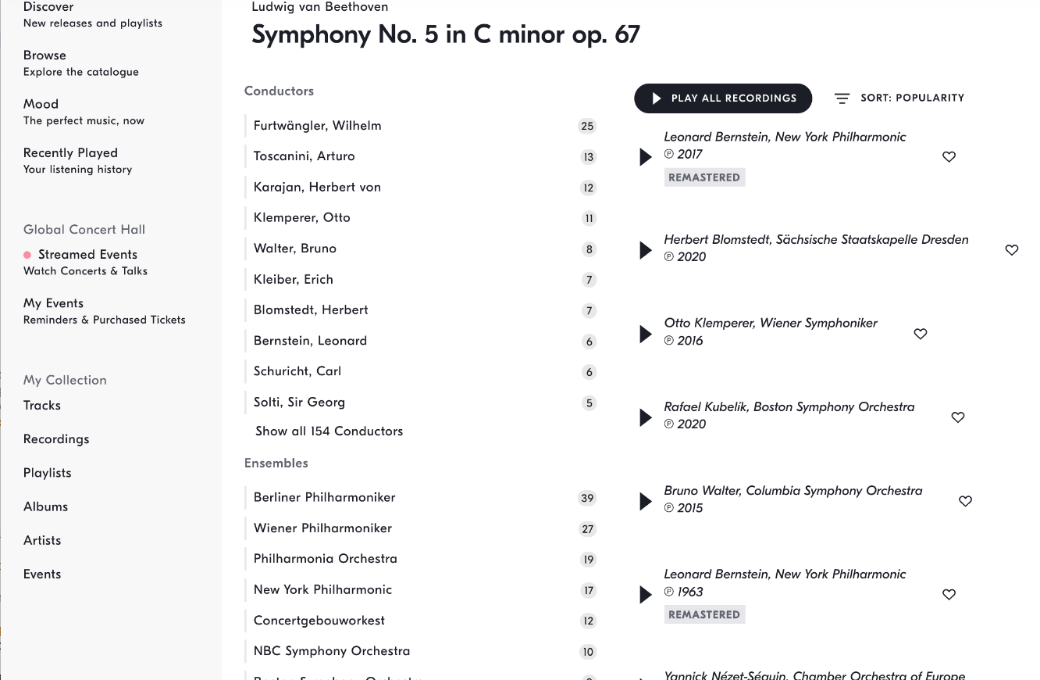 Search for Beethoven <i>Symphony no. 5</i> &copy; IDAGIO GmbH
