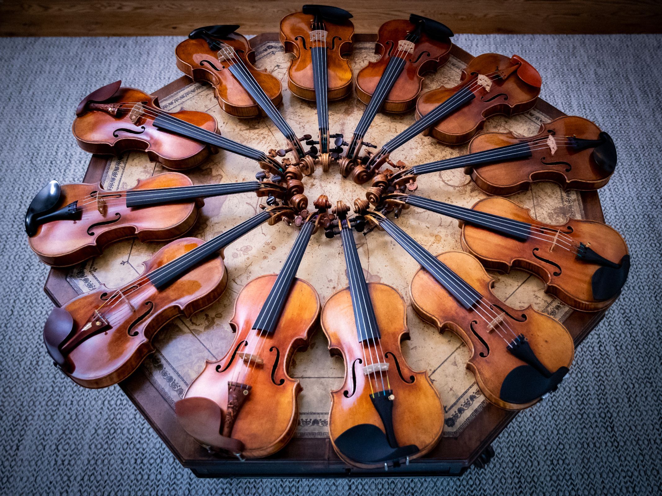 The twelve Stradivarius violins used by Janine Jansen on her 2021 Decca recording. &copy; J&A Beare
