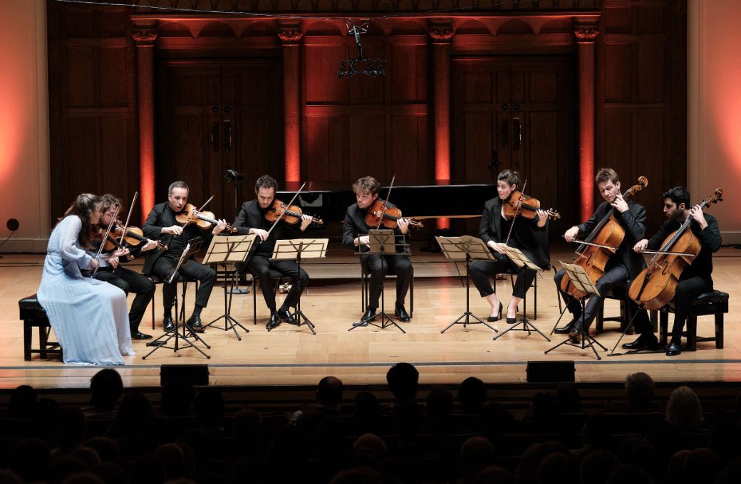 Janine Jansen, Alexander Sitkovetsky, Timothy Ridout, Kian Soltani and Quatuor Ébène © Russell Duncan
