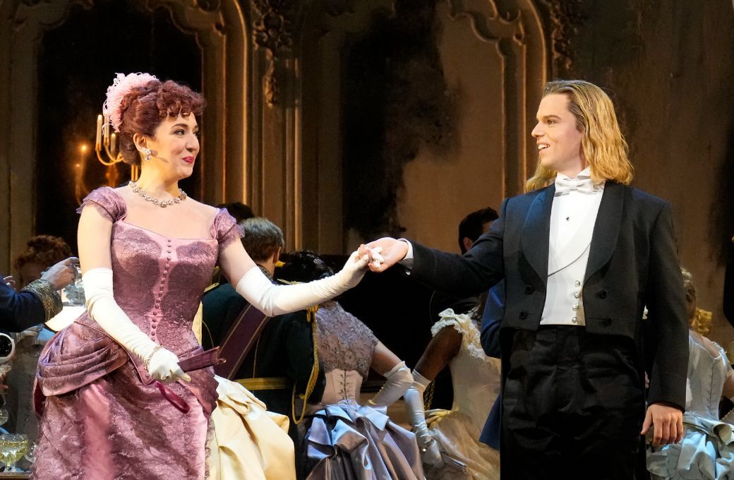 Rosa Feola (Olga) and Bryan Wagorn (Lazinski) &copy; Ken Koward | Met Opera
