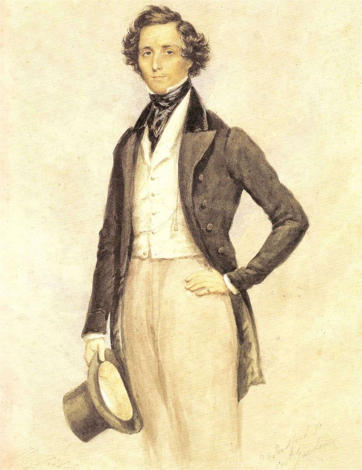 Felix Mendelssohn, aquarelle by James Warren Childe (1830) © Public domain