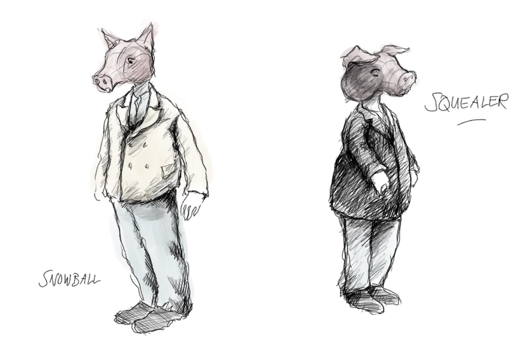 Costume designs for Snowball and Squealer &copy; Klaus Bruns