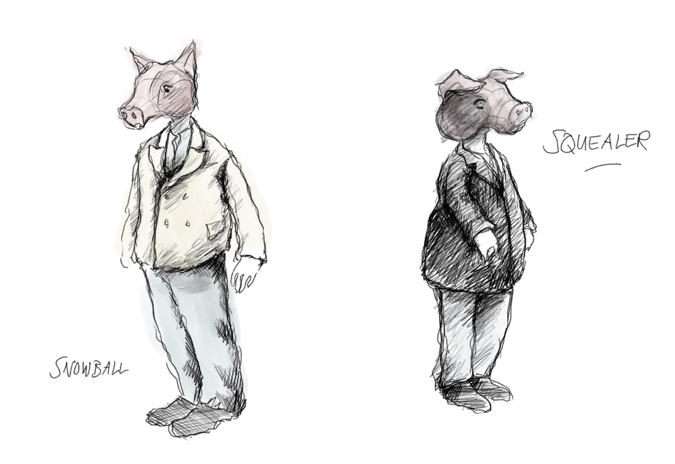 Costume designs for Snowball and Squealer &copy; Klaus Bruns