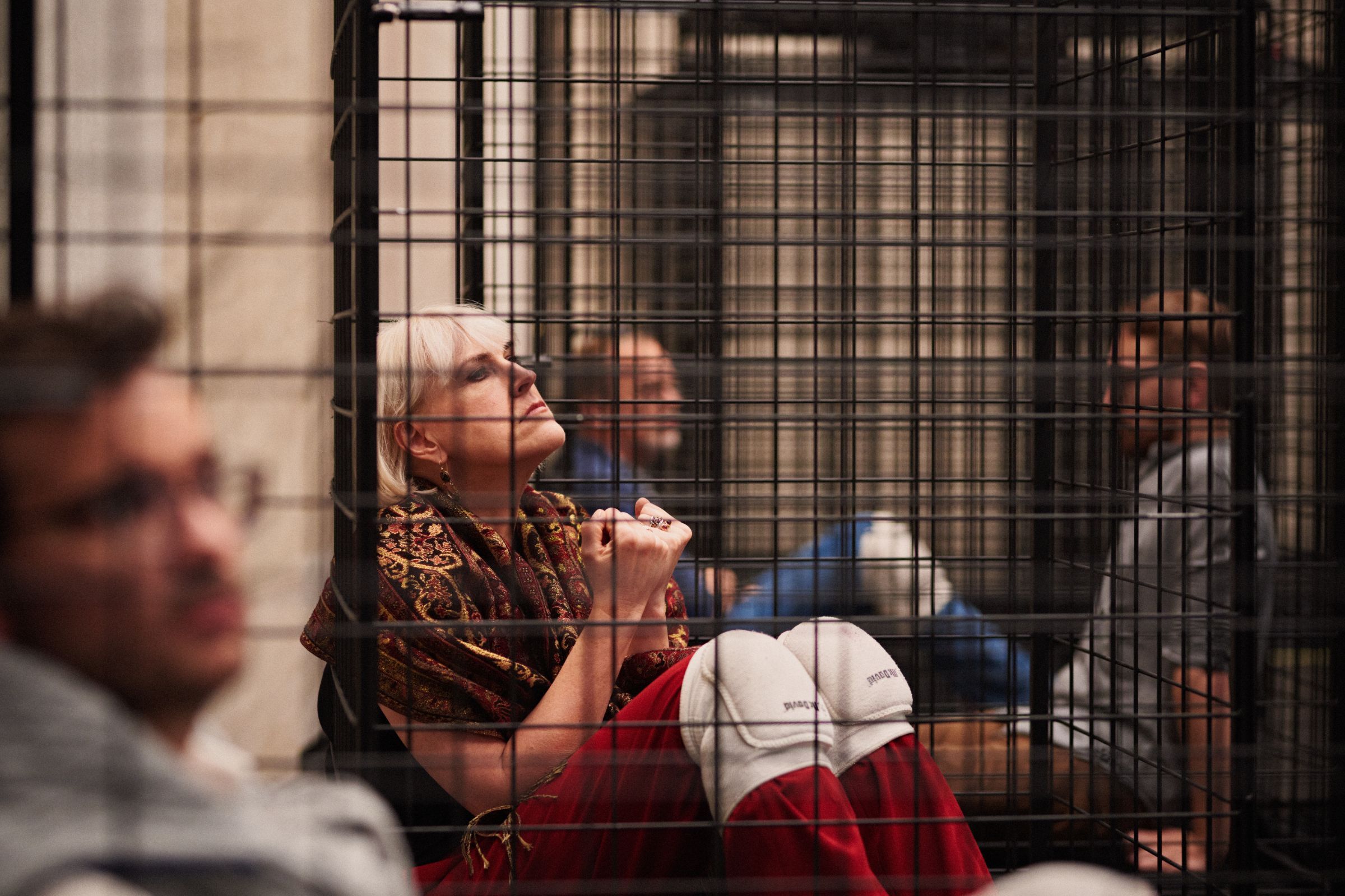 <i>Animal Farm</i> cast rehearses inside battery cages &copy; Milagro Elstak