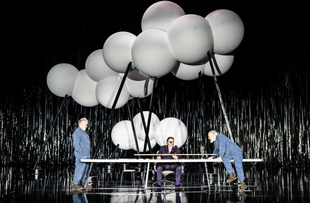 James Creswell (Fafner), John Relyea (Wotan) and Simon Bailey (Fasolt) &copy; English National Opera | Marc Brenner