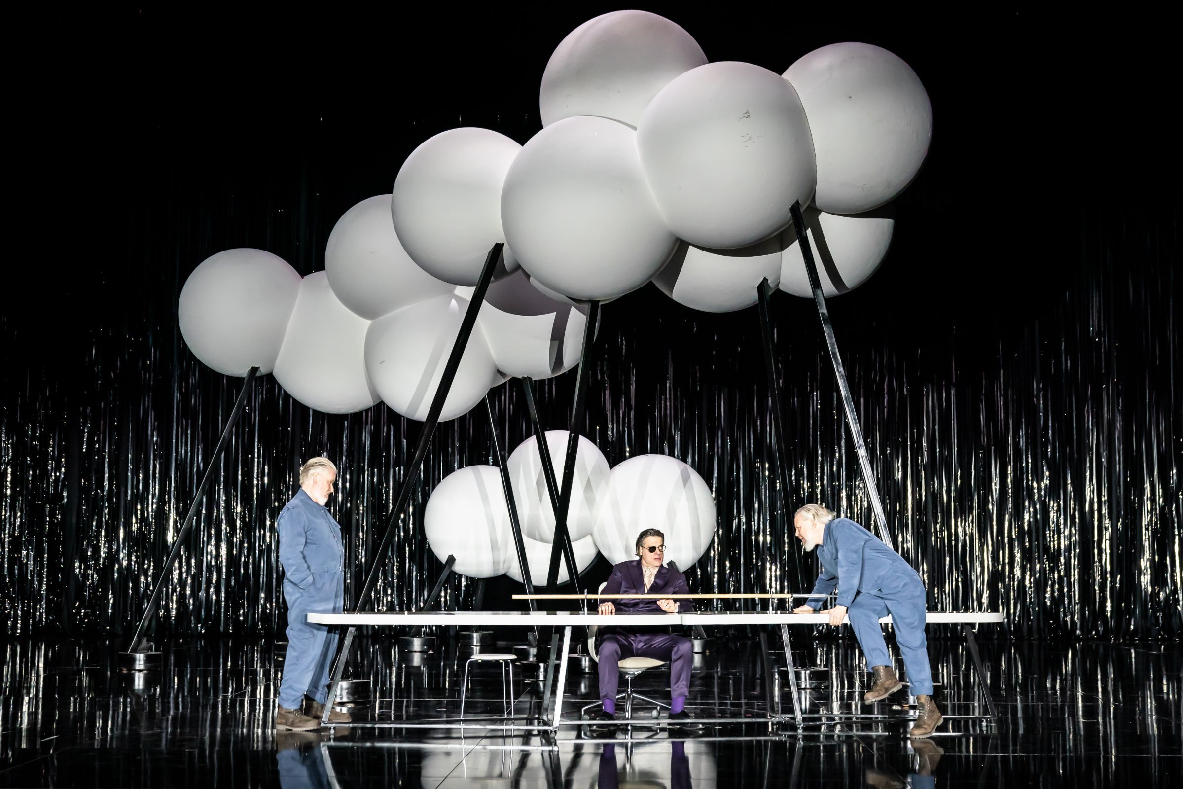 James Creswell (Fafner), John Relyea (Wotan) and Simon Bailey (Fasolt) &copy; English National Opera | Marc Brenner