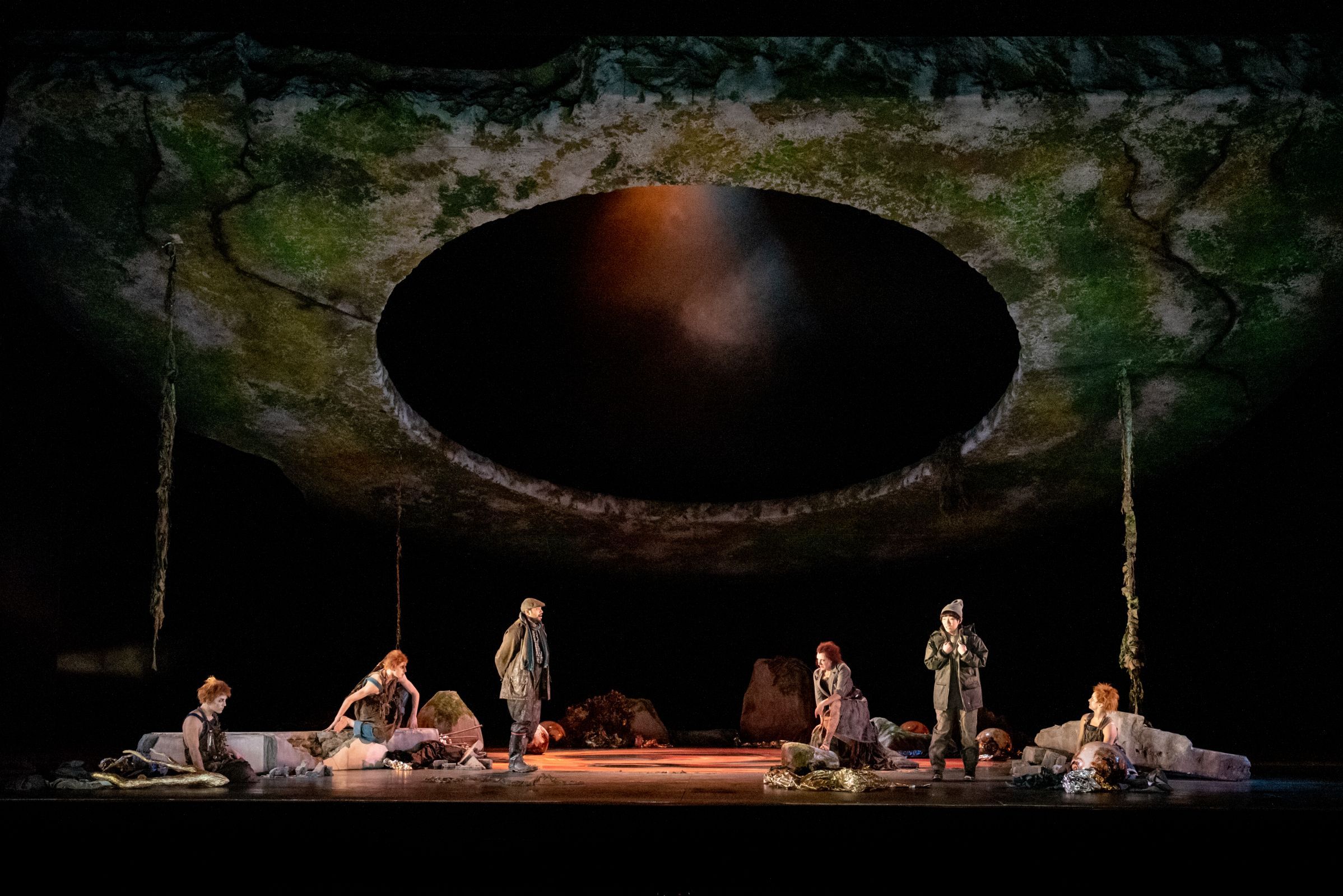 Ross Ramgobin (Gamekeeper), Dame Sarah Connolly (Ježibaba) and Hongni Wu (Kitchen Boy) &copy; ROH | Camilla Greenwell
