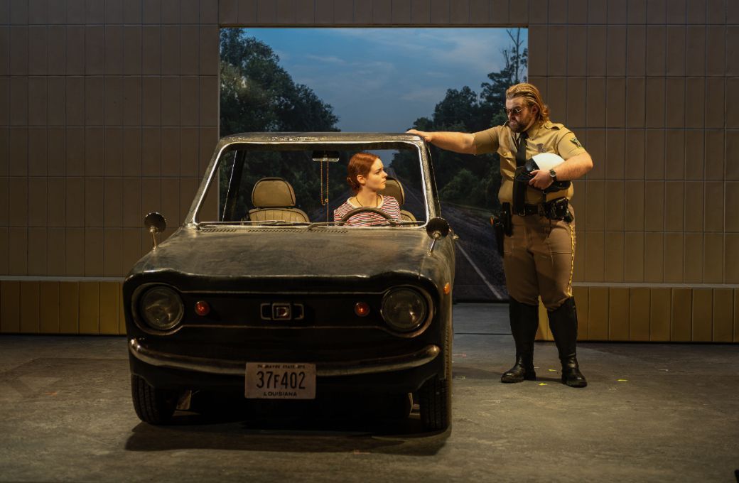 Alexandra Meier (Sister Helen) and Jack Dolan (Motorcycle Cop) &copy; David Monteith