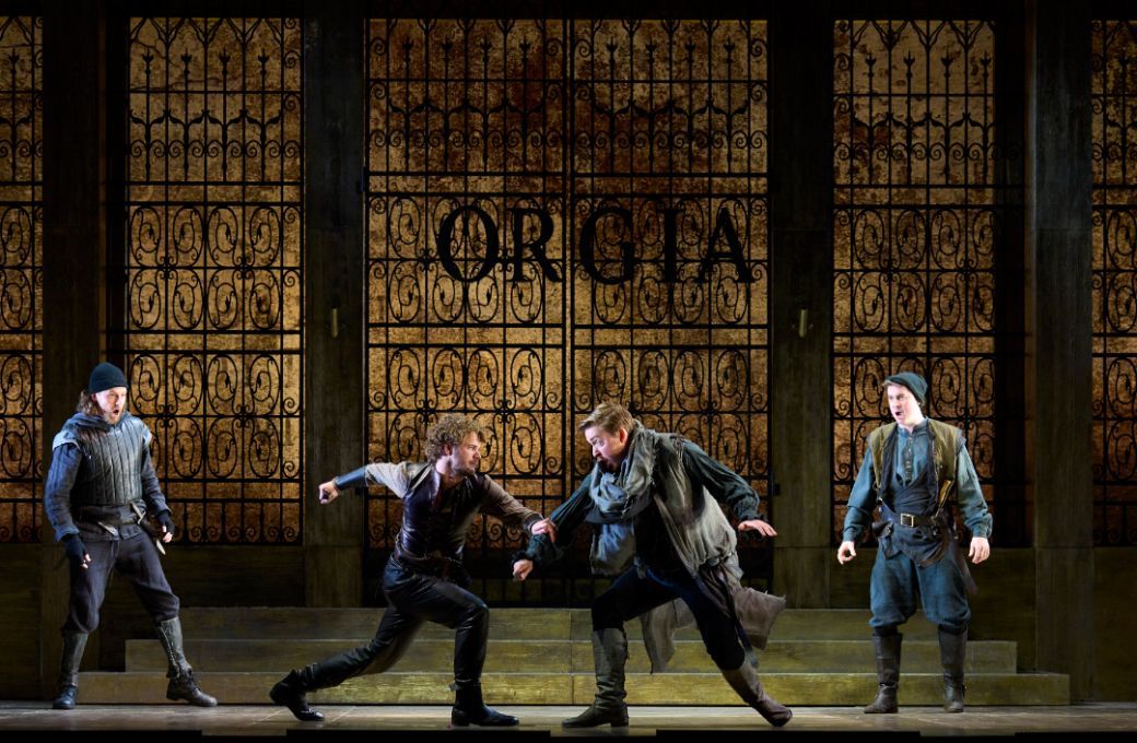 Centre: Matthew McKinney (Rustighello) and Jerome Knox (Astolfo) &copy; Richard Hubert Smith