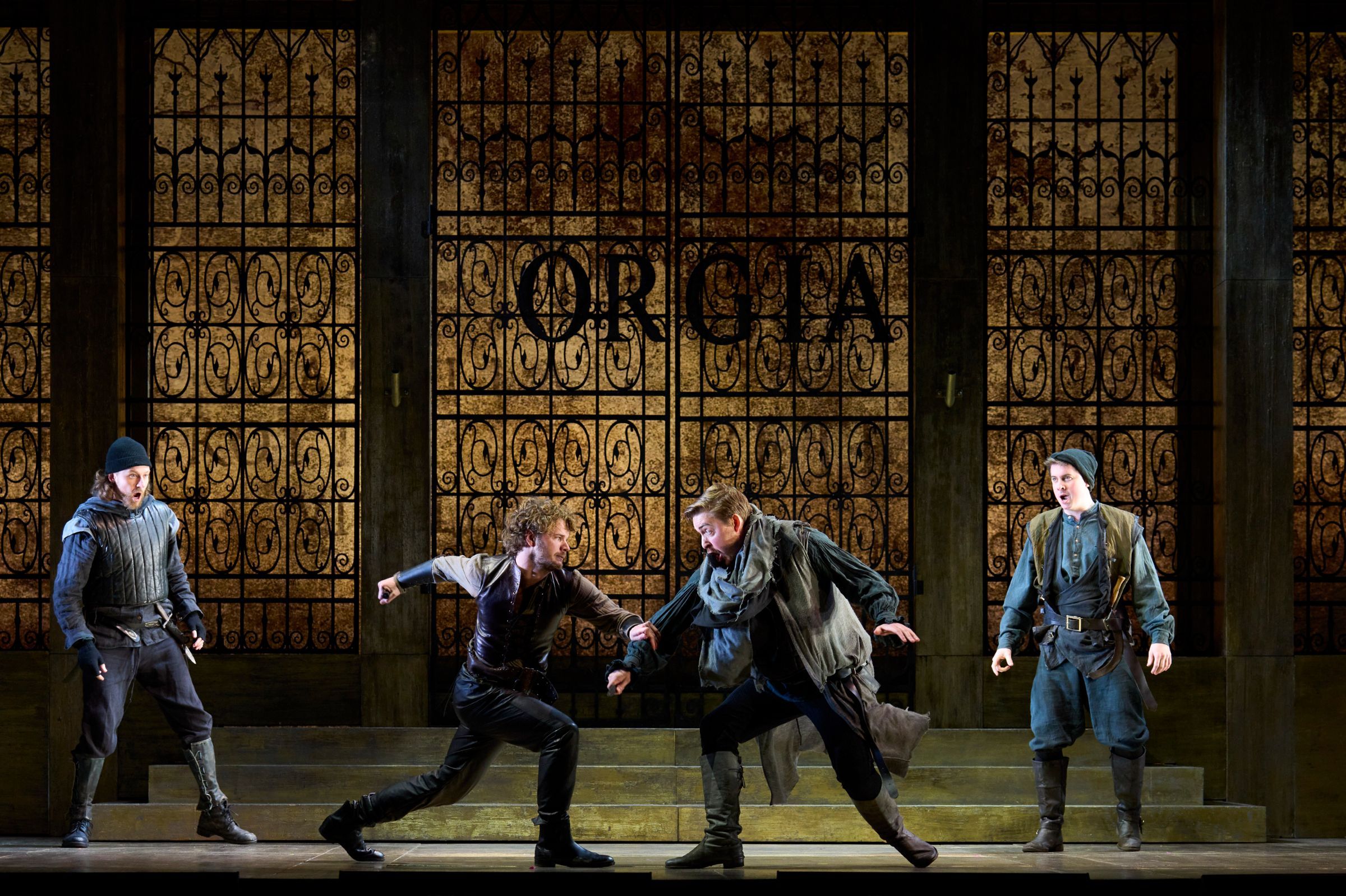Centre: Matthew McKinney (Rustighello) and Jerome Knox (Astolfo) &copy; Richard Hubert Smith