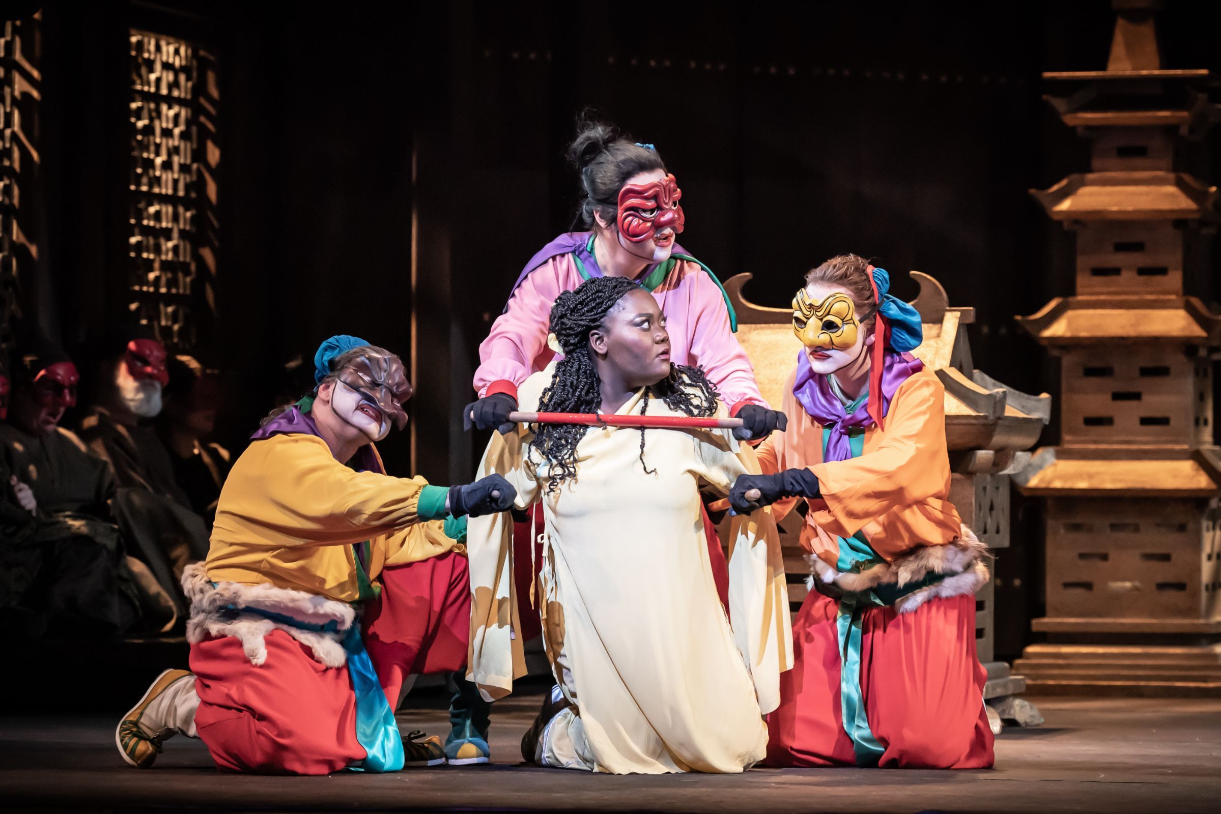 Hansung Yoo (Ping), Masabane Cecilia Rangwanasha (Liù), Michael Gibson (Pong) and Aled Hall (Pang) &copy; ROH | Marc Brenner