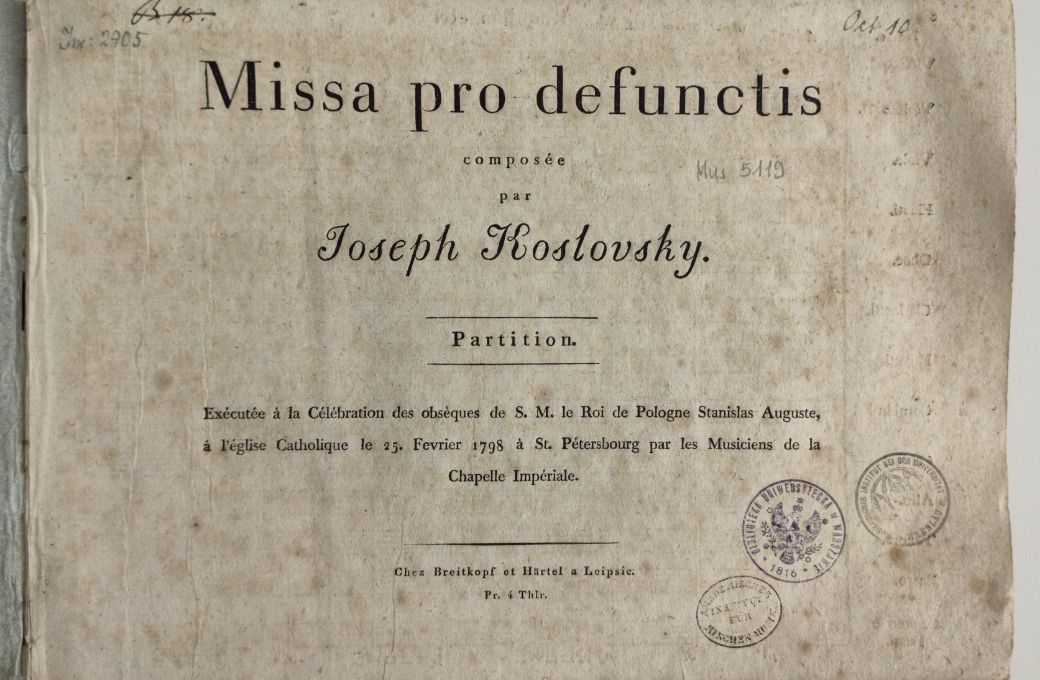 Józef Kozłowski’s <i>Requiem</i> first edition, published in c.1804 &copy; University of Warsaw Library