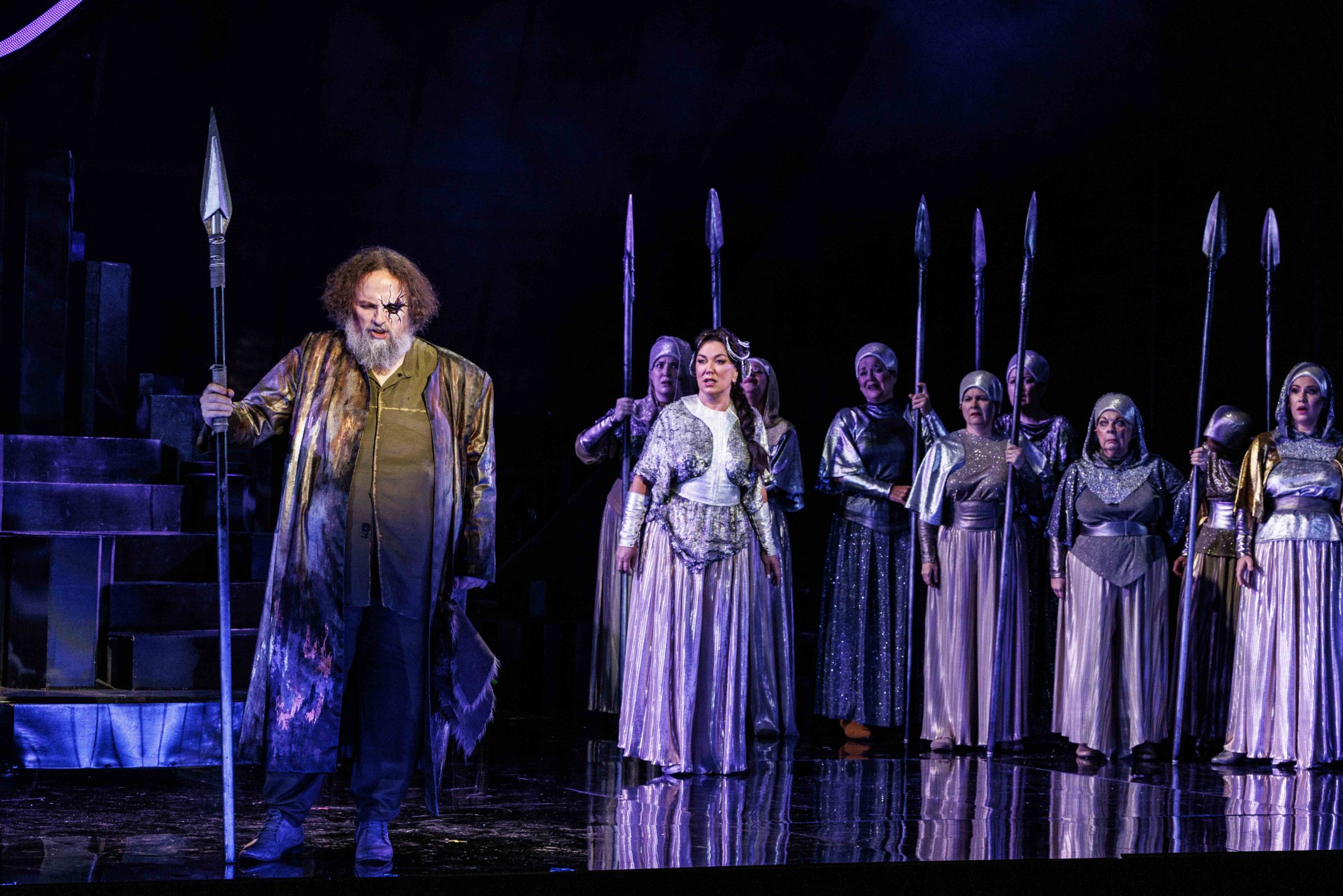 Warwick Fyfe (Wotan), Antoinette Halloran (Brünnhilde) and Valkyries &copy; Robin Halls