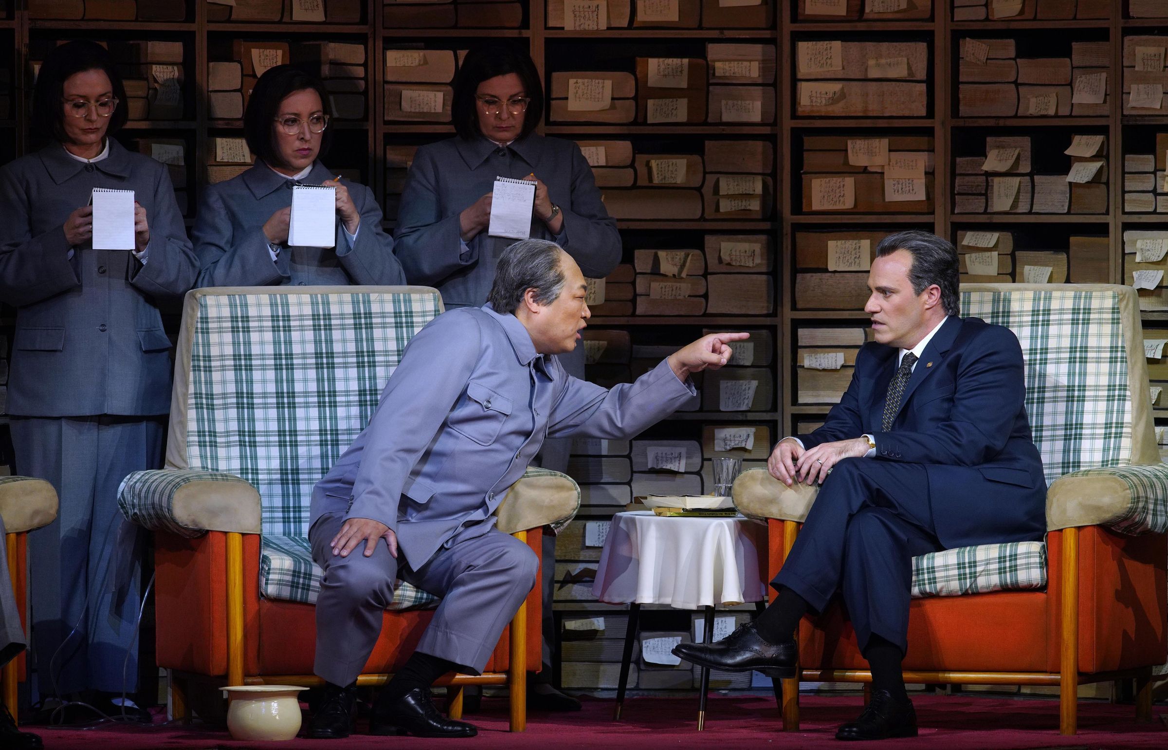 Alfred Kim (Mao), Leigh Melrose (Nixon),Sandra Ferrández, Gemma Coma-Alabert and Ekaterina Antípova &copy; Teatro Real | Javier del Real