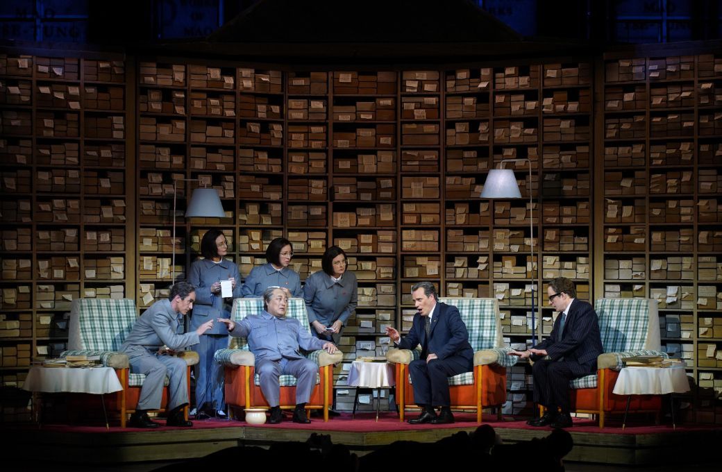 Jacques Imbrailo (Chou En-Lai), Alfred Kim (Mao), Leigh Melrose (Nixon) and Borja Quiza (Kissinger) &copy; Teatro Real | Javier del Real