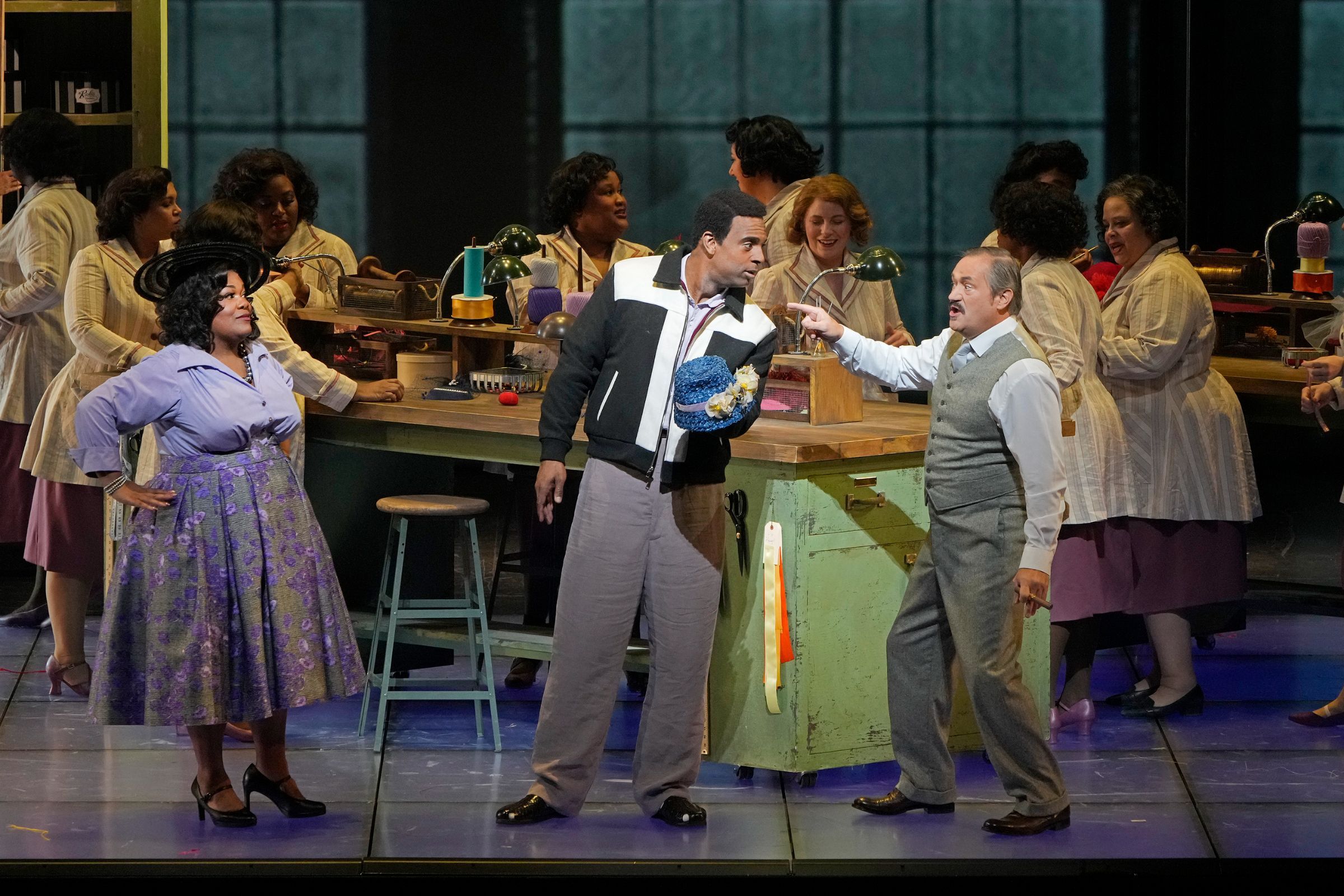 Latonia Moore (Emelda), Ryan Speedo Green (Young Emile Griffith) and Paul Groves (Howie Albert) &copy; Ken Howard/Metropolitan Opera